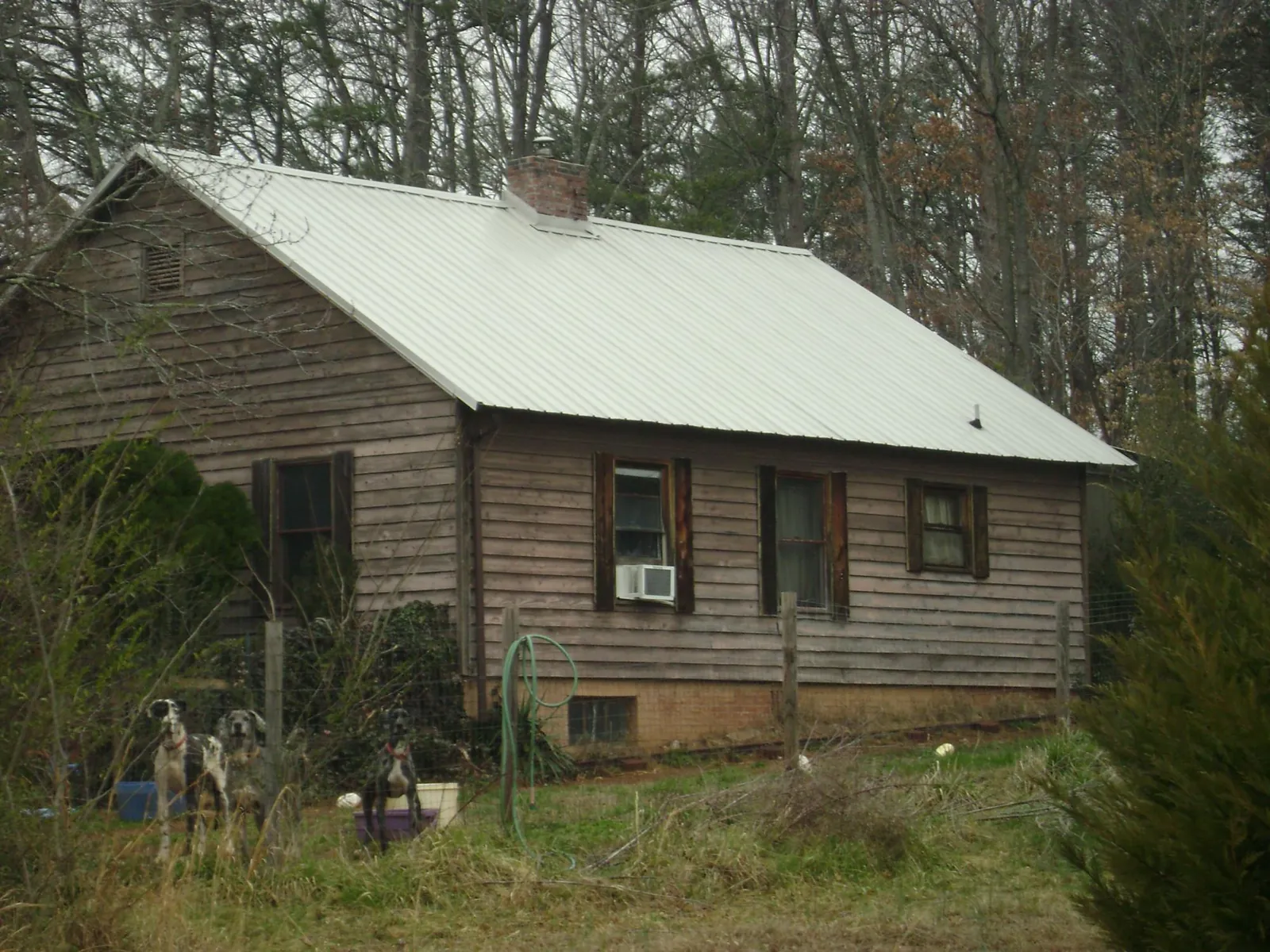 White metal roof on an old wood sided farmhouse, from a Asphalt Shingle Roof Repair job in Spring Creek